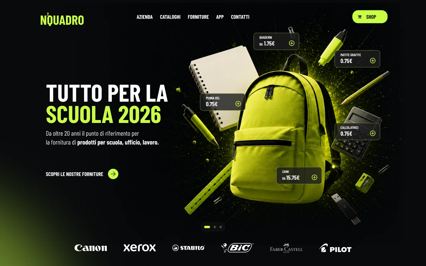 NQUADRO, homepage interface design